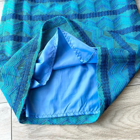 Vintage Doris Wood Teal Blue Chevon Full  Length A Line Skirt - Picture 7 of 13